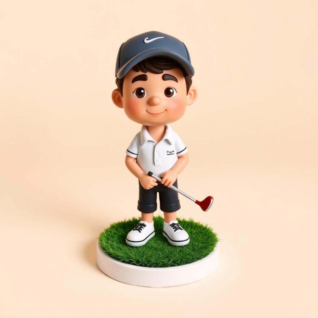 Personalized golf figurine on artificial grass base – handcrafted by Wackelwelt