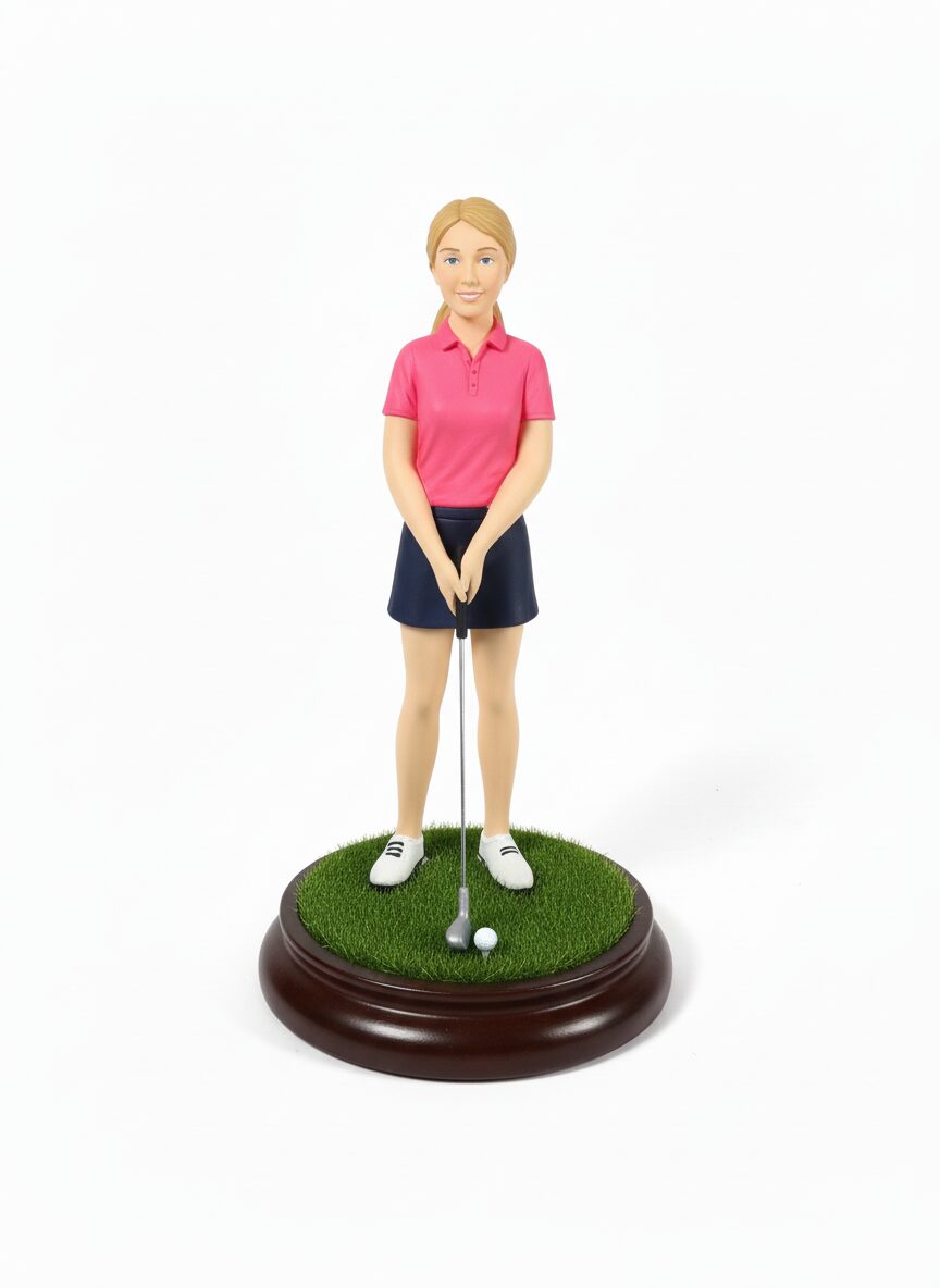 Detail view of a handcrafted golf figurine