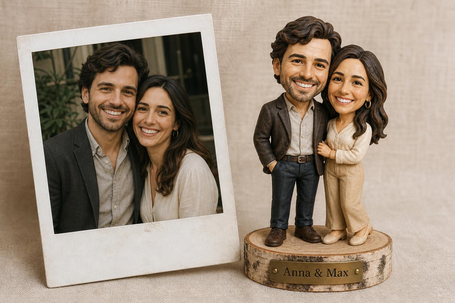 Personalised couple bobblehead after photo – hand-sculpted by Wackelwelt