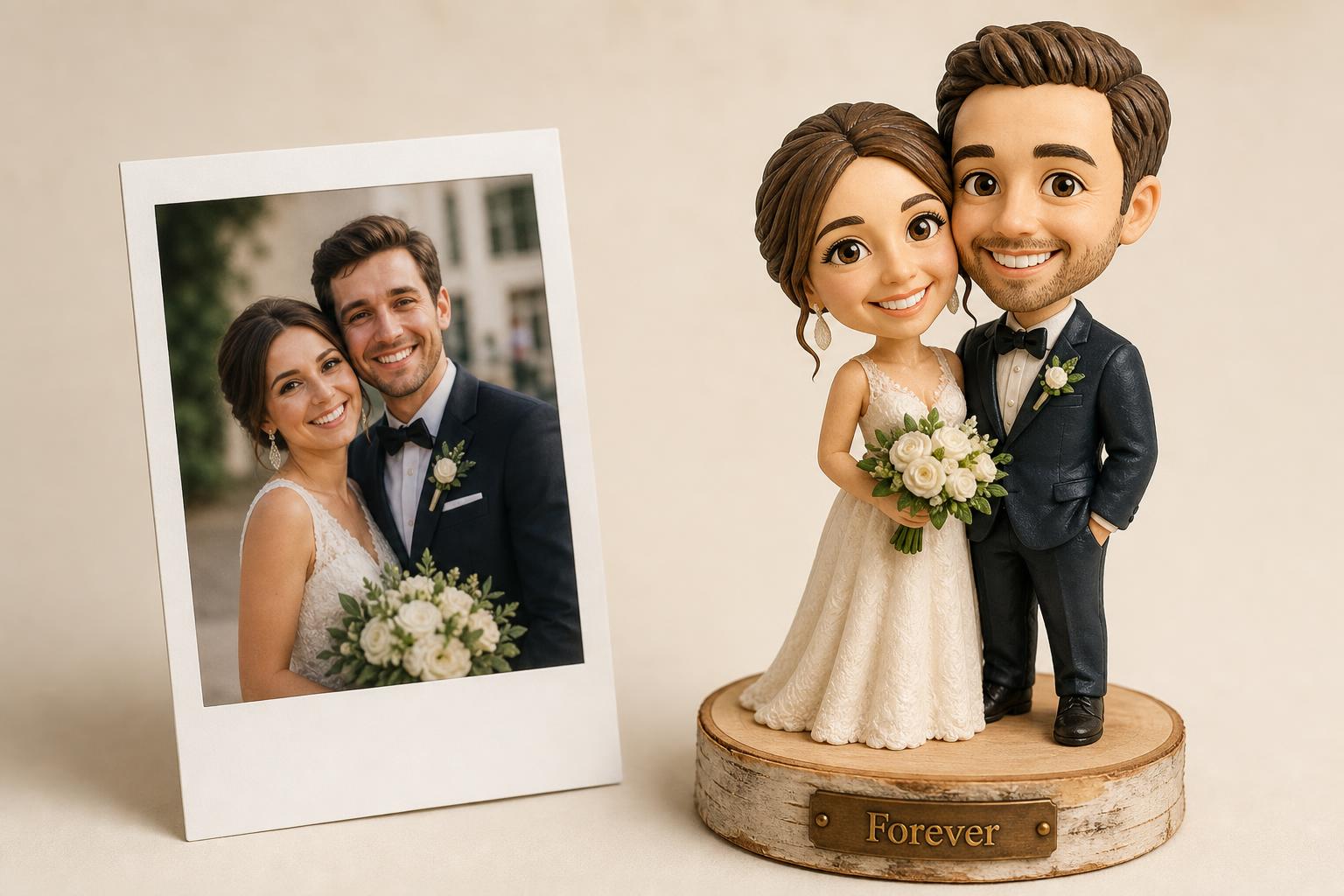 Wedding cake topper personalised – bridal couple bobblehead
