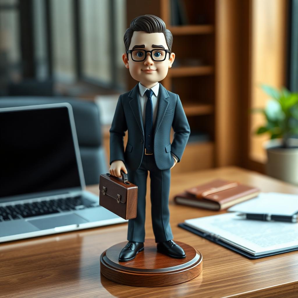 Handmodellierte personalisierte Figur als Mitarbeitergeschenk auf einem Schreibtisch
